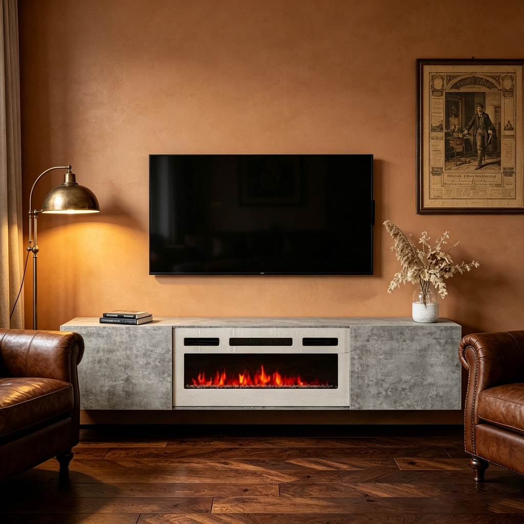 Meuble TV flottant avec cheminée