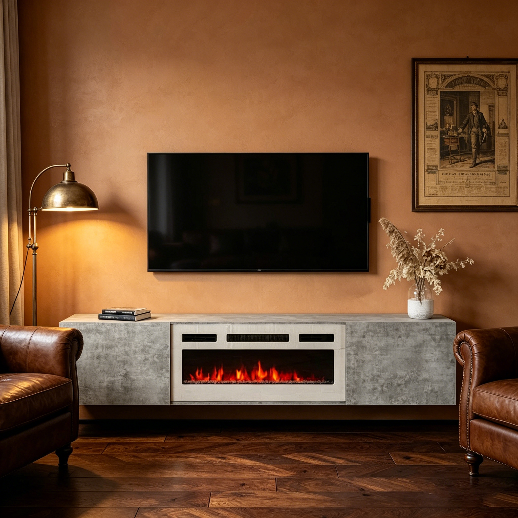 Meuble TV flottant avec cheminée