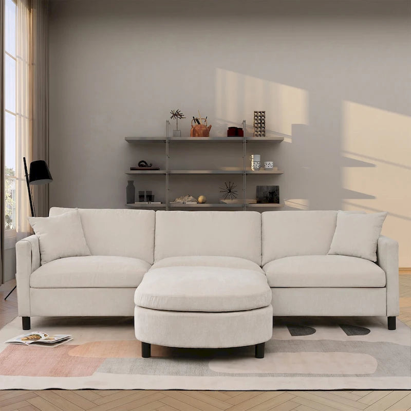Canapé spacieux 4 places avec pouf mobile Beige 107.87