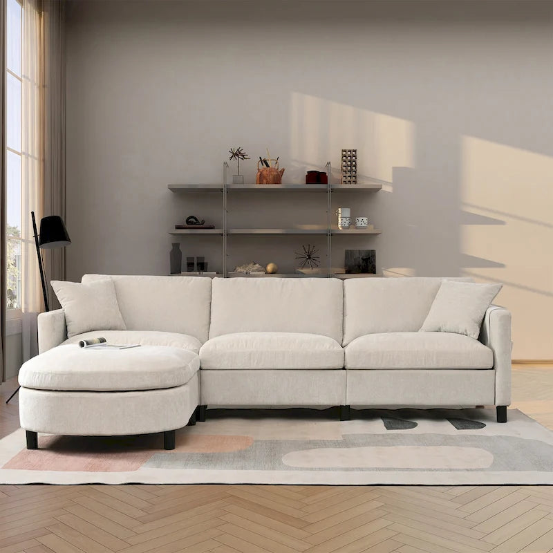 Canapé spacieux 4 places avec pouf mobile Beige 107.87