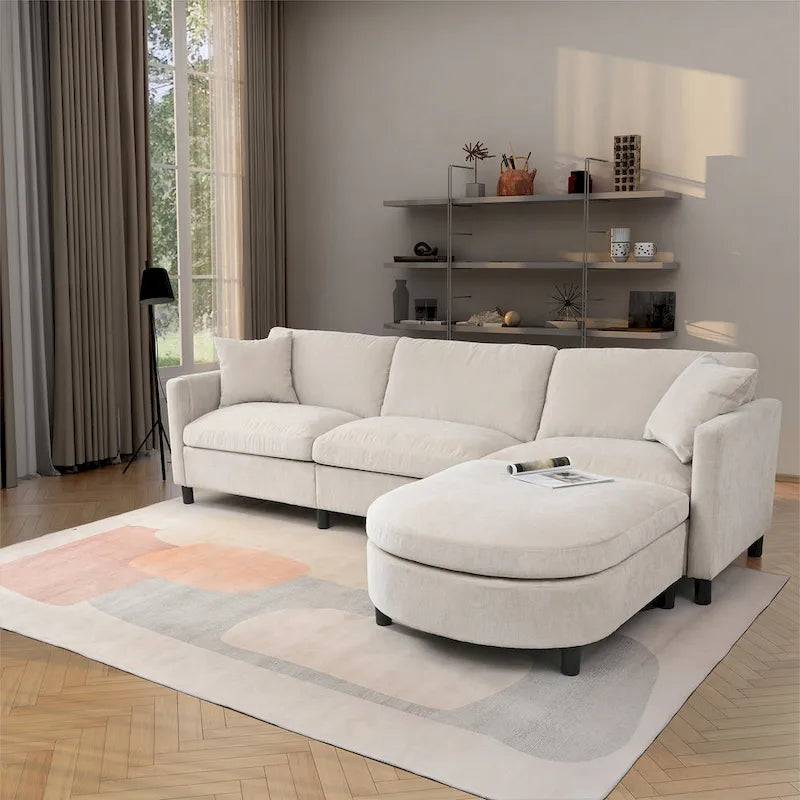Canapé spacieux 4 places avec pouf mobile Beige 107.87
