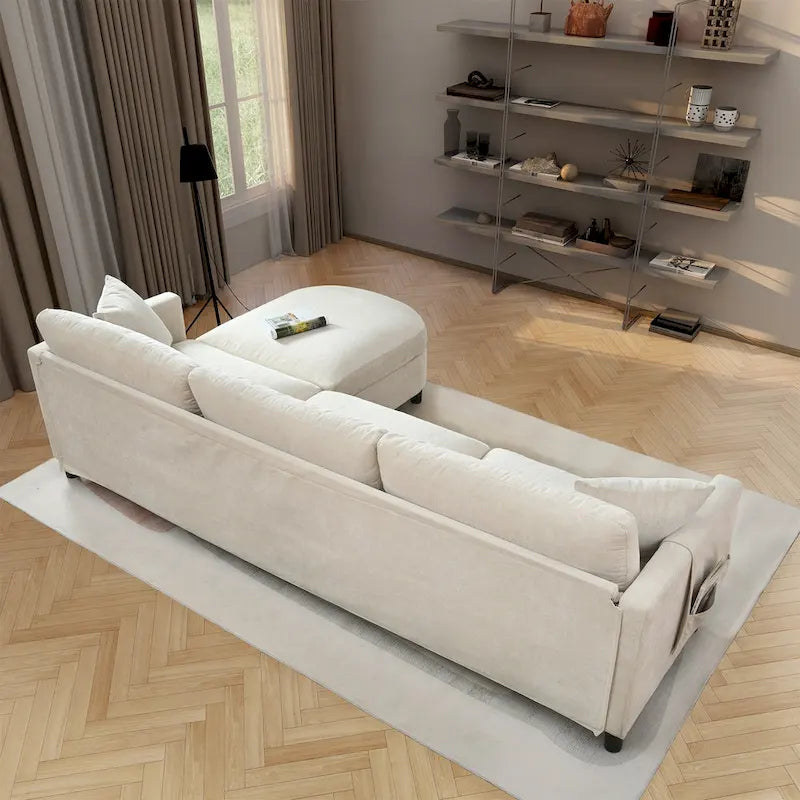 Canapé spacieux 4 places avec pouf mobile Beige 107.87