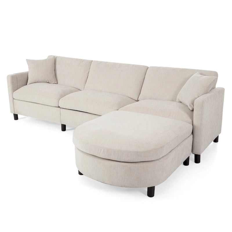 Canapé spacieux 4 places avec pouf mobile Beige 107.87