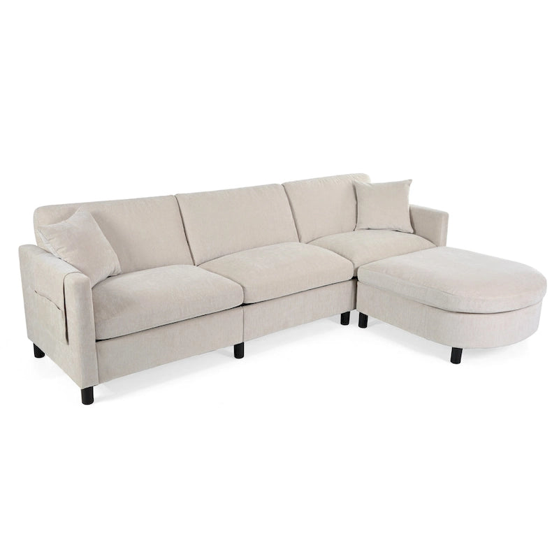 Canapé spacieux 4 places avec pouf mobile Beige 107.87