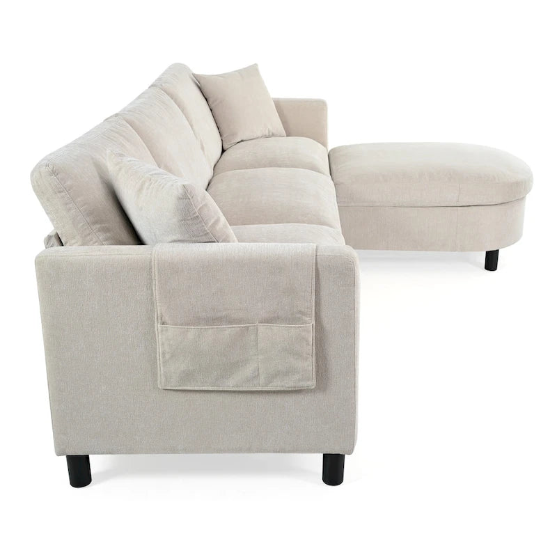 Canapé spacieux 4 places avec pouf mobile Beige 107.87