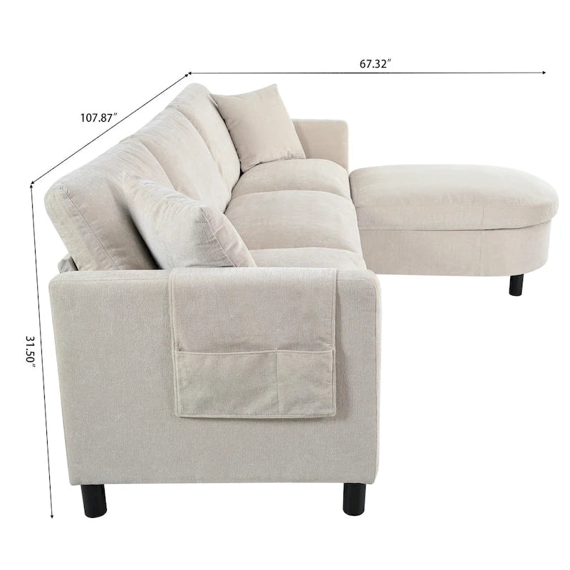 Canapé spacieux 4 places avec pouf mobile Beige 107.87