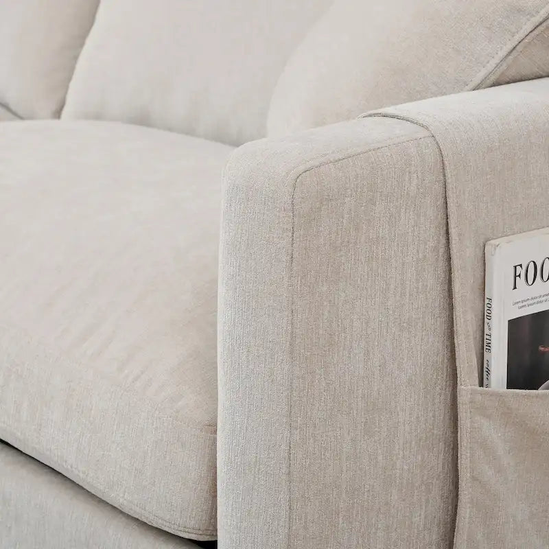 Canapé spacieux 4 places avec pouf mobile Beige 107.87
