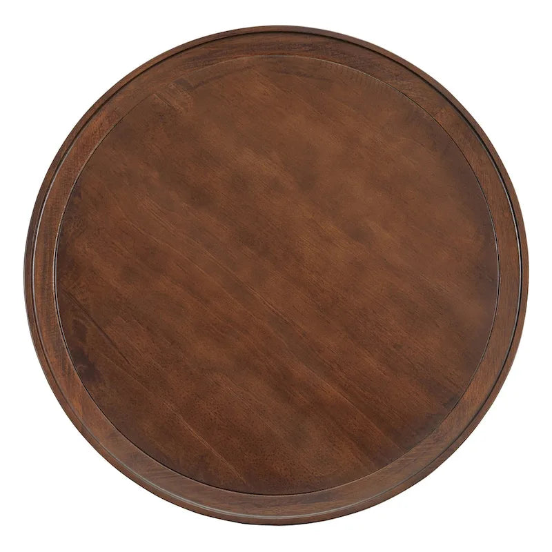 Table basse ronde à deux niveaux en bois de noyer