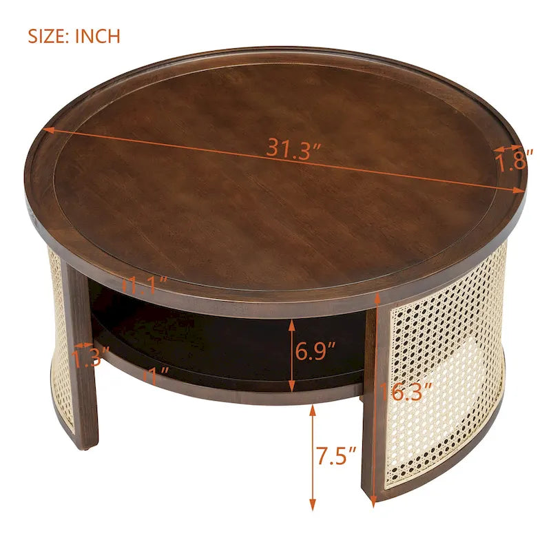 Table basse ronde à deux niveaux en bois de noyer