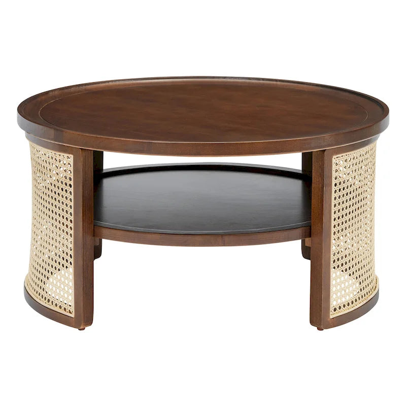 Table basse ronde à deux niveaux en bois de noyer