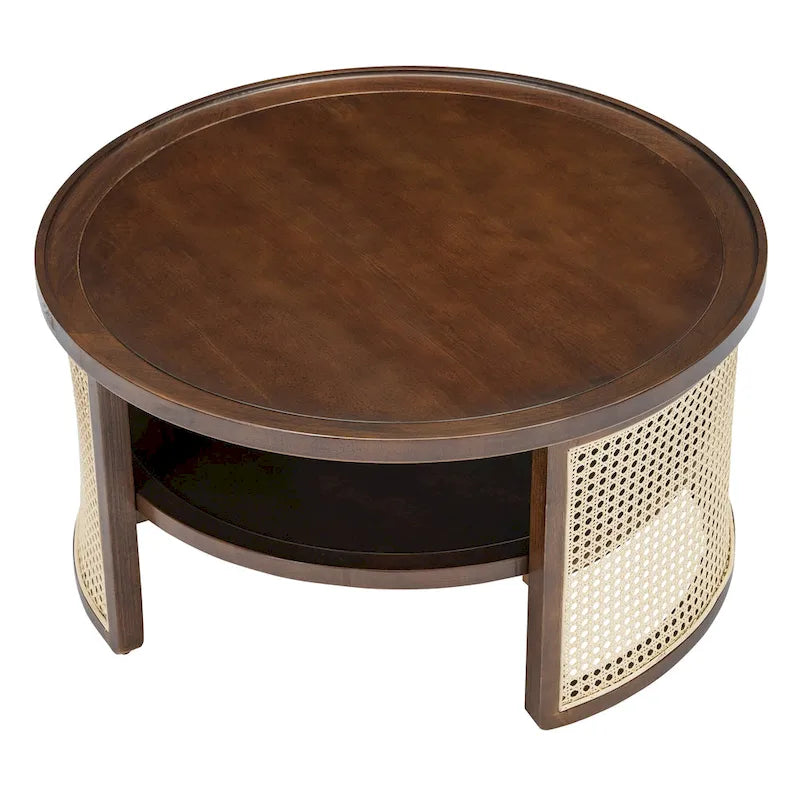 Table basse ronde à deux niveaux en bois de noyer