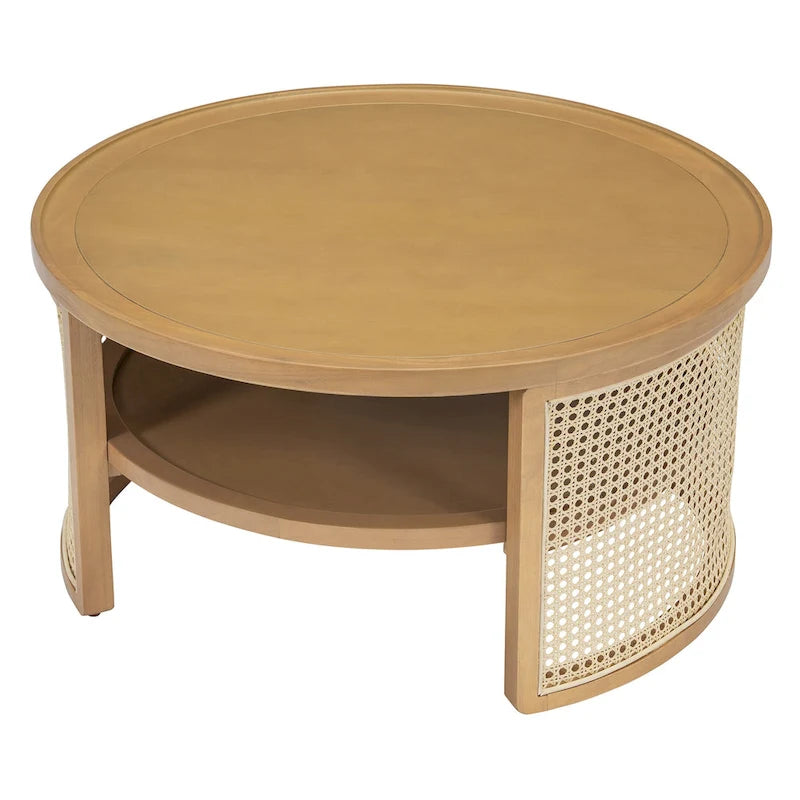 Table basse ronde à deux niveaux en bois de noyer