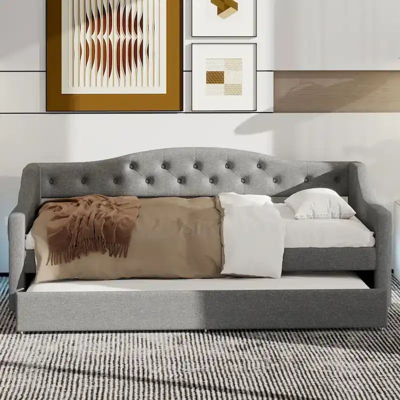 Lit de repos capitonné Twin XL avec bande LED et lit gigogne