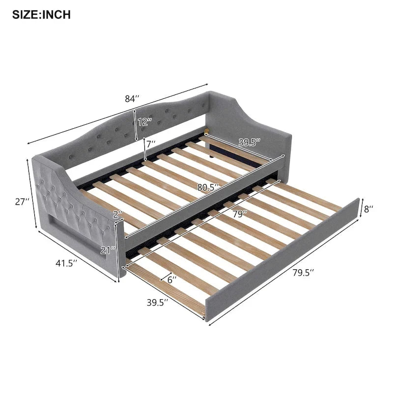 Lit de repos capitonné Twin XL avec bande LED et lit gigogne