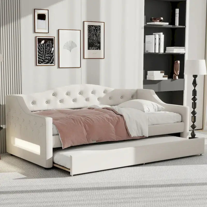Lit de repos capitonné Twin XL avec bande LED et lit gigogne