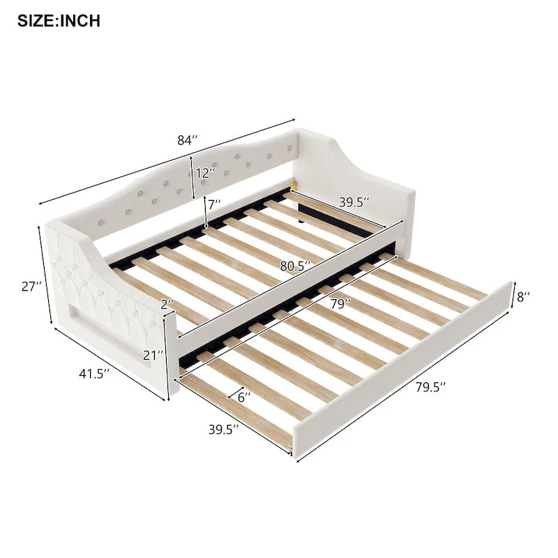 Lit de repos capitonné Twin XL avec bande LED et lit gigogne