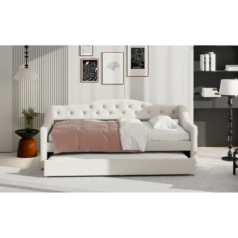 Lit de repos capitonné Twin XL avec bande LED et lit gigogne