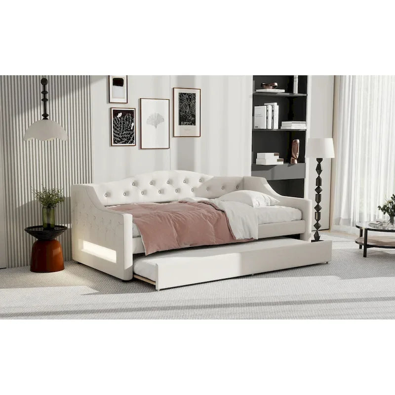 Lit de repos capitonné Twin XL avec bande LED et lit gigogne