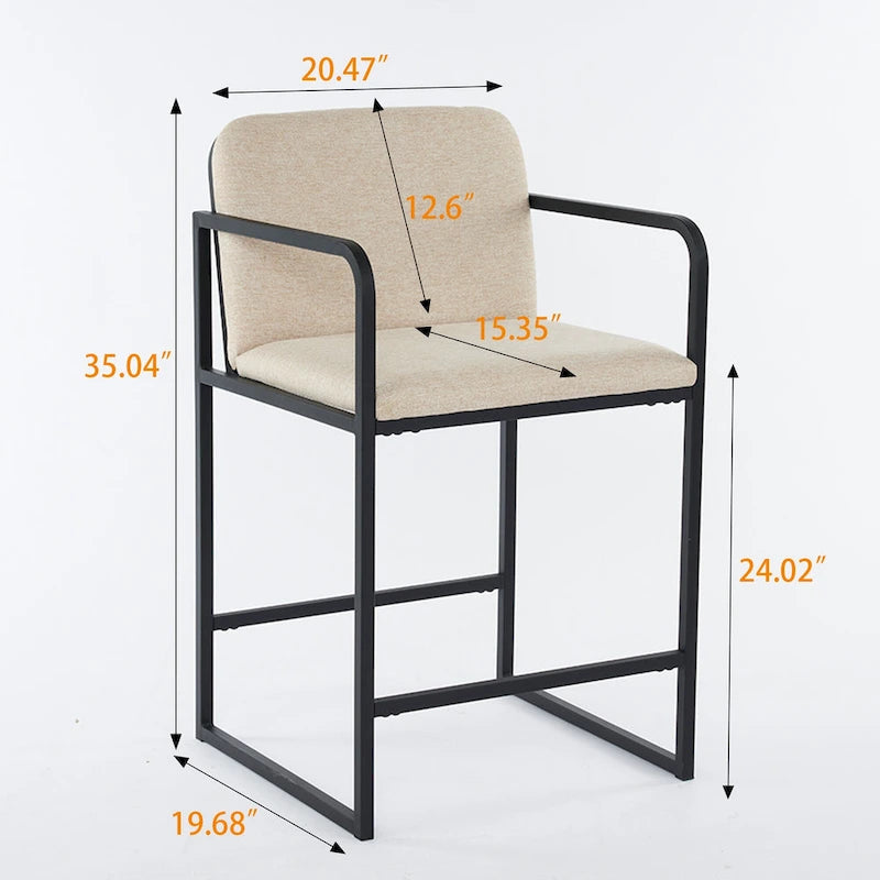 Lot de 2 tabourets de bar à hauteur de comptoir, modernes et rembourrés, avec accoudoirs, structure en métal et assise rembourrée
