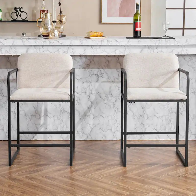 Lot de 2 tabourets de bar à hauteur de comptoir, modernes et rembourrés, avec accoudoirs, structure en métal et assise rembourrée