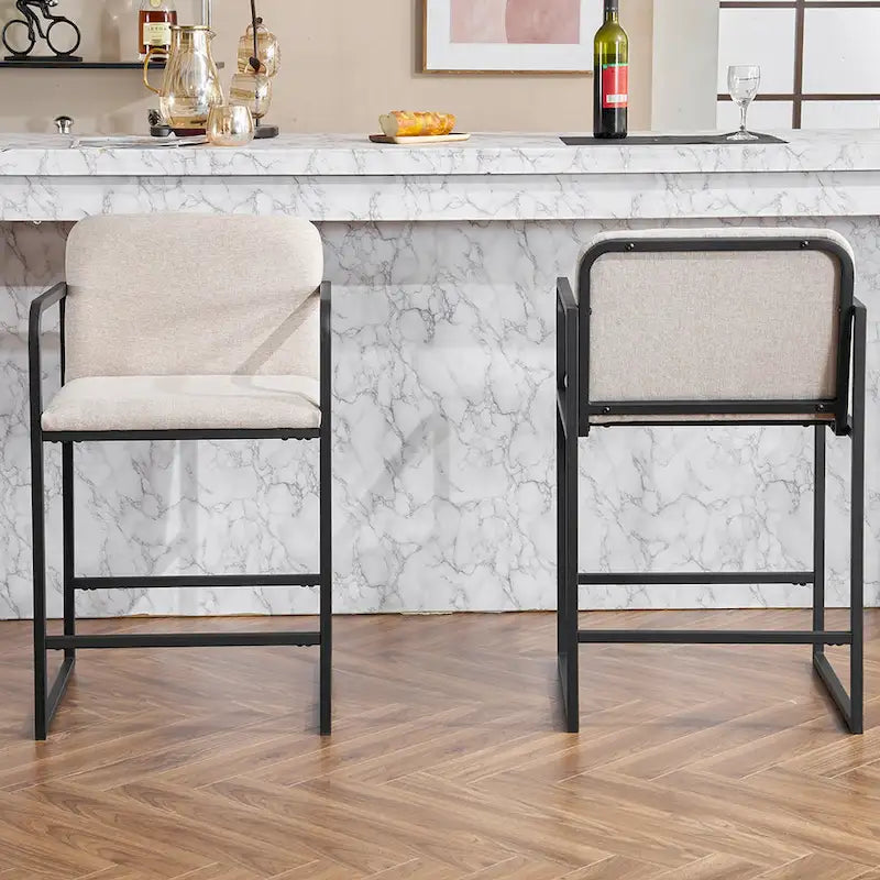 Lot de 2 tabourets de bar à hauteur de comptoir, modernes et rembourrés, avec accoudoirs, structure en métal et assise rembourrée