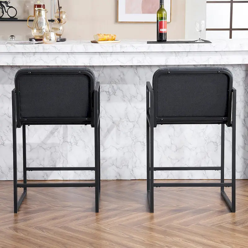 Lot de 2 tabourets de bar à hauteur de comptoir, modernes et rembourrés, avec accoudoirs, structure en métal et assise rembourrée