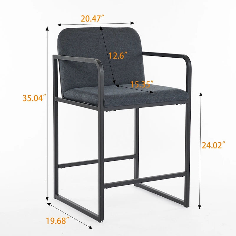 Lot de 2 tabourets de bar à hauteur de comptoir, modernes et rembourrés, avec accoudoirs, structure en métal et assise rembourrée