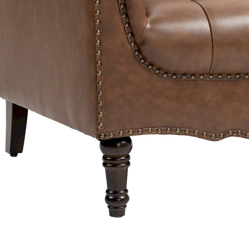 Lot de 2 fauteuils d'appoint capitonnés en cuir végétalien, fauteuil avec clous décoratifs