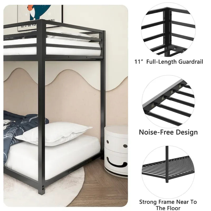 Lit superposé robuste en métal noir pour adultes, deux places