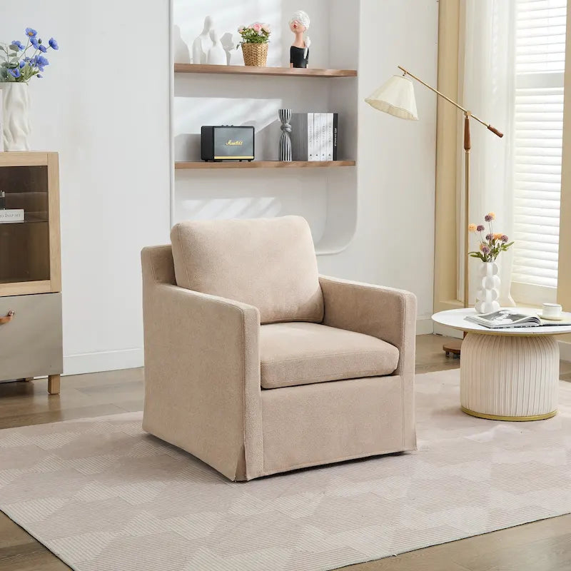 Fauteuil pivotant moderne 29.92 en chenille à 360° avec cadre en bois massif et coussin de dossier amovible