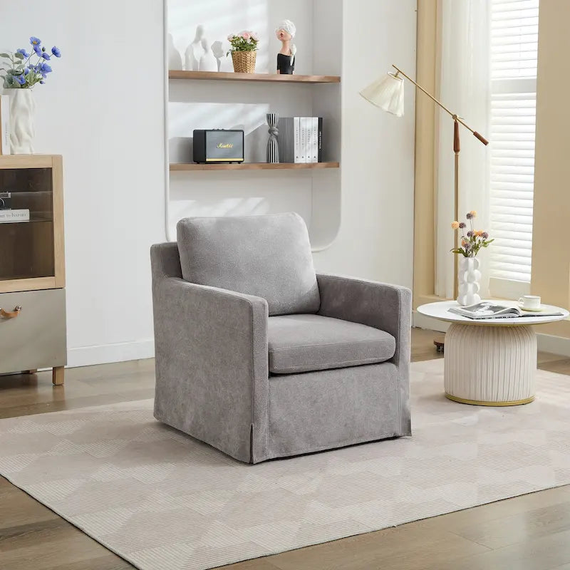 Fauteuil pivotant moderne 29.92 en chenille à 360° avec cadre en bois massif et coussin de dossier amovible