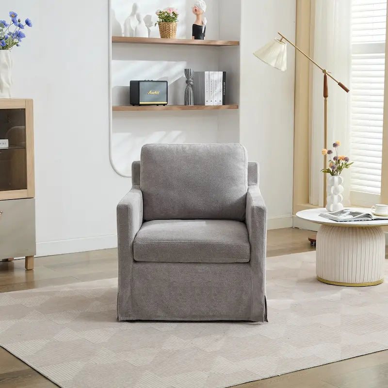 Fauteuil pivotant moderne 29.92 en chenille à 360° avec cadre en bois massif et coussin de dossier amovible