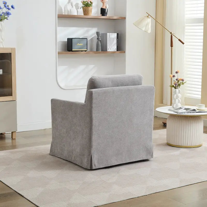 Fauteuil pivotant moderne 29.92 en chenille à 360° avec cadre en bois massif et coussin de dossier amovible