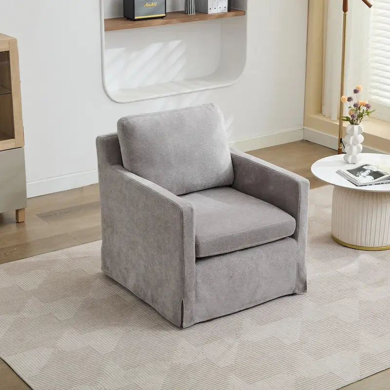 Fauteuil pivotant moderne 29.92 en chenille à 360° avec cadre en bois massif et coussin de dossier amovible