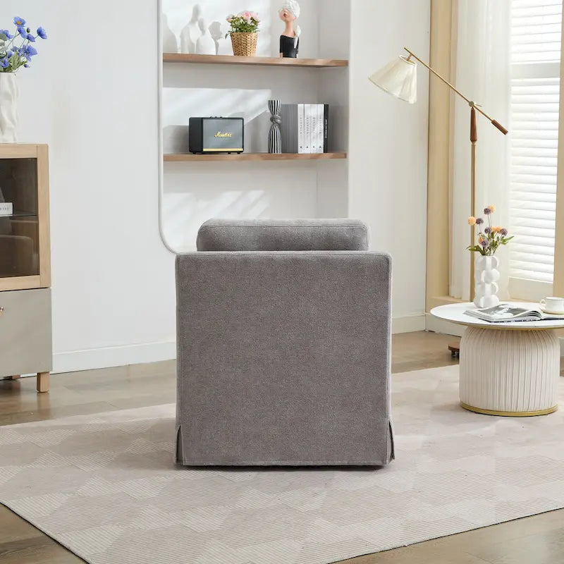 Fauteuil pivotant moderne 29.92 en chenille à 360° avec cadre en bois massif et coussin de dossier amovible