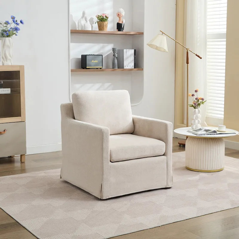 Fauteuil pivotant moderne 29.92 en chenille à 360° avec cadre en bois massif et coussin de dossier amovible