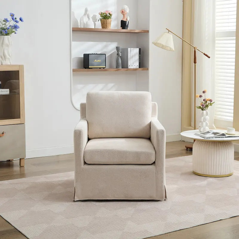 Fauteuil pivotant moderne 29.92 en chenille à 360° avec cadre en bois massif et coussin de dossier amovible