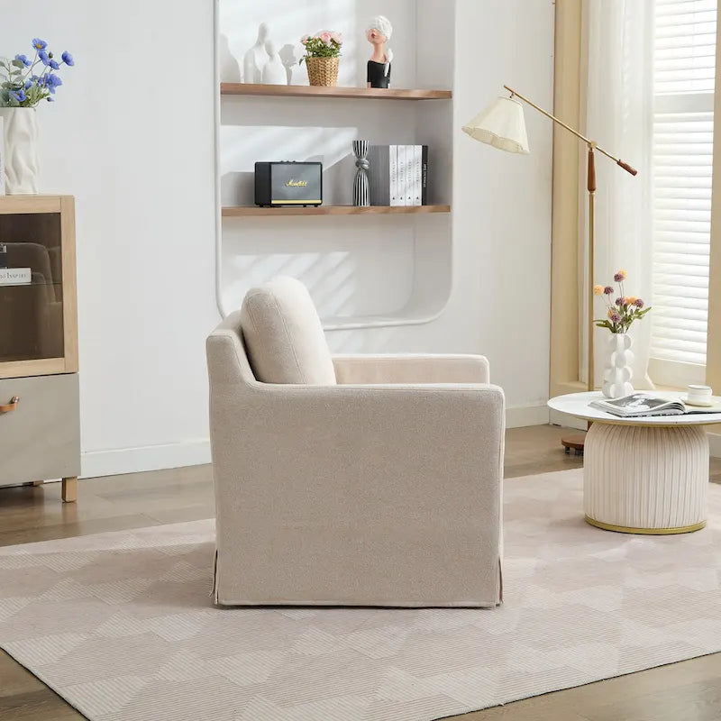 Fauteuil pivotant moderne 29.92 en chenille à 360° avec cadre en bois massif et coussin de dossier amovible