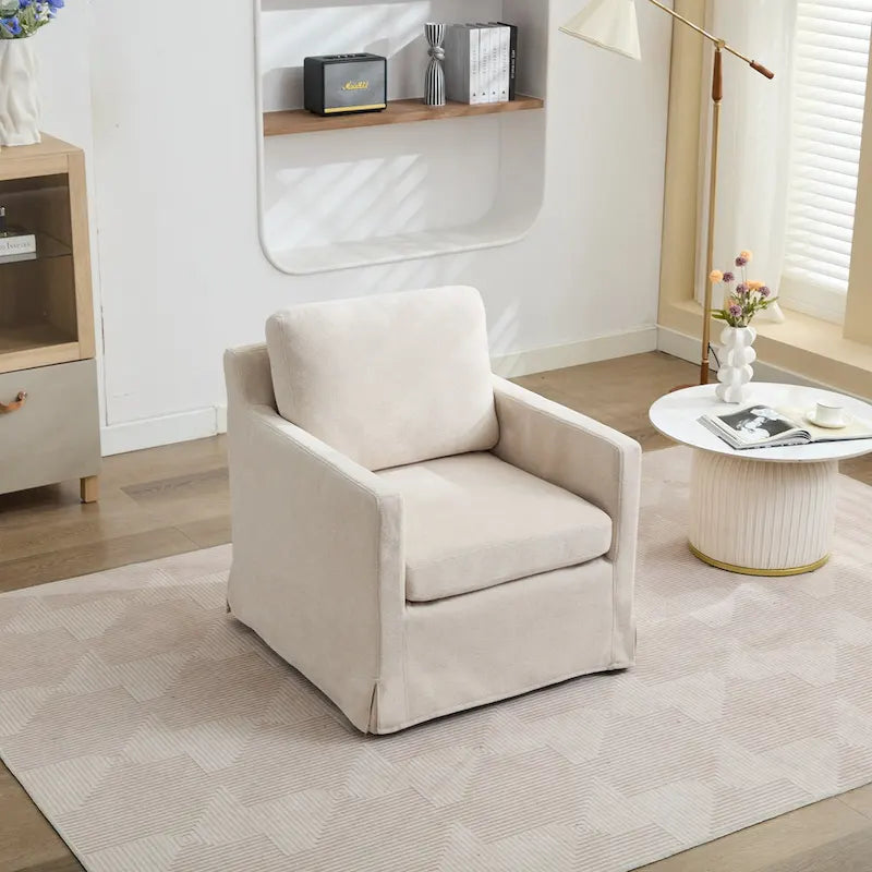 Fauteuil pivotant moderne 29.92 en chenille à 360° avec cadre en bois massif et coussin de dossier amovible