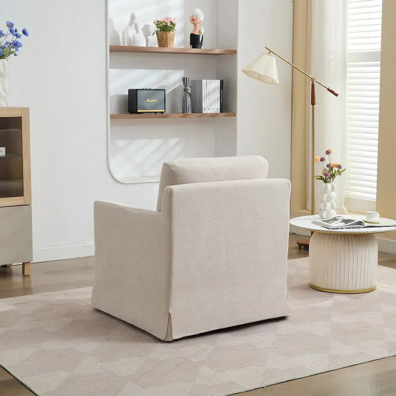 Fauteuil pivotant moderne 29.92 en chenille à 360° avec cadre en bois massif et coussin de dossier amovible