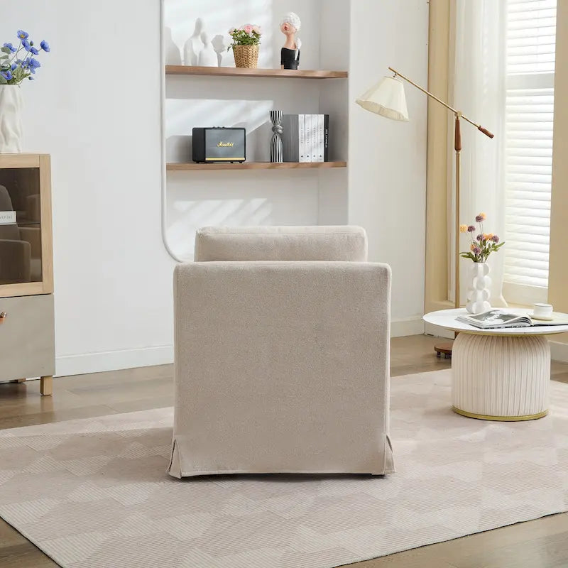 Fauteuil pivotant moderne 29.92 en chenille à 360° avec cadre en bois massif et coussin de dossier amovible