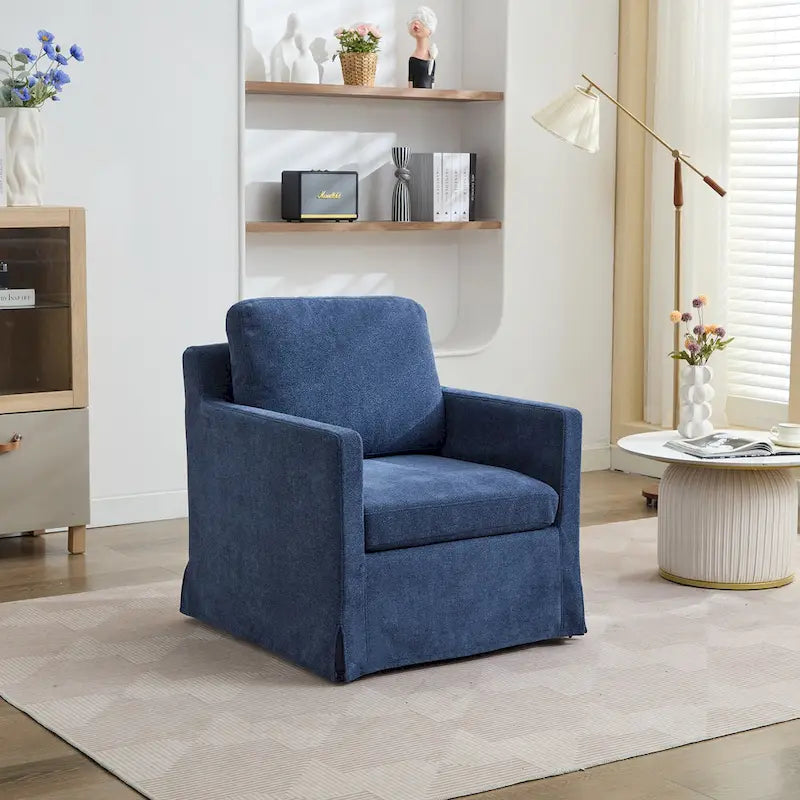 Fauteuil pivotant moderne 29.92 en chenille à 360° avec cadre en bois massif et coussin de dossier amovible
