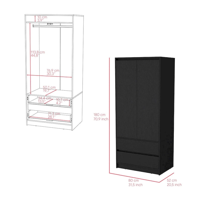 20.47  Armoire double moderne avec penderie et deux tiroirs pour chambre à coucher