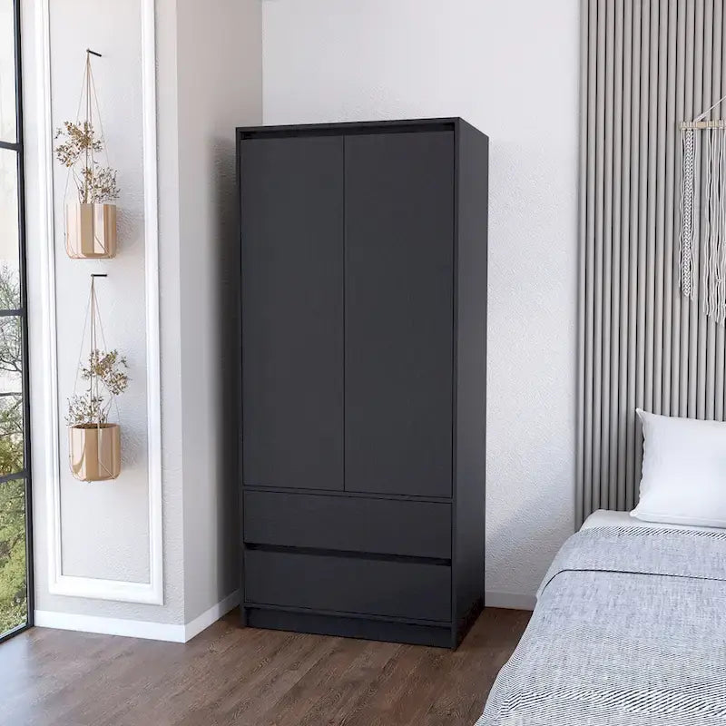 20.47  Armoire double moderne avec penderie et deux tiroirs pour chambre à coucher