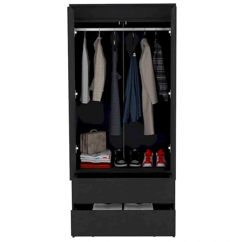 20.47  Armoire double moderne avec penderie et deux tiroirs pour chambre à coucher