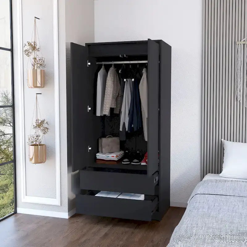 20.47  Armoire double moderne avec penderie et deux tiroirs pour chambre à coucher
