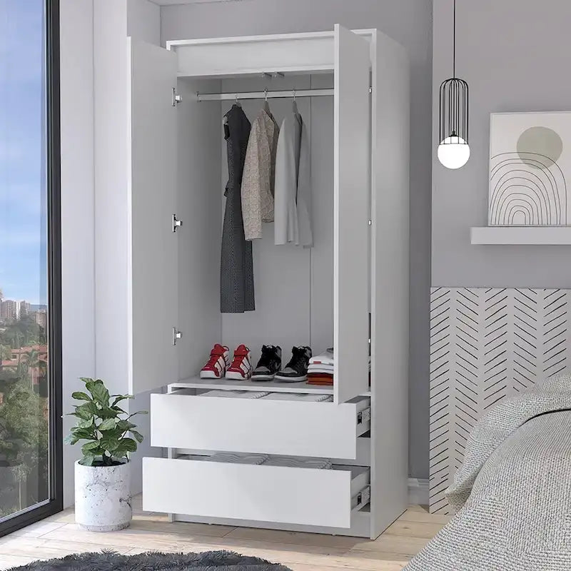 20.47  Armoire double moderne avec penderie et deux tiroirs pour chambre à coucher