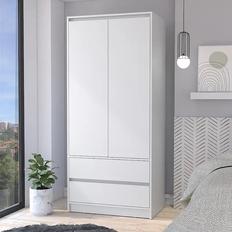 20.47  Armoire double moderne avec penderie et deux tiroirs pour chambre à coucher