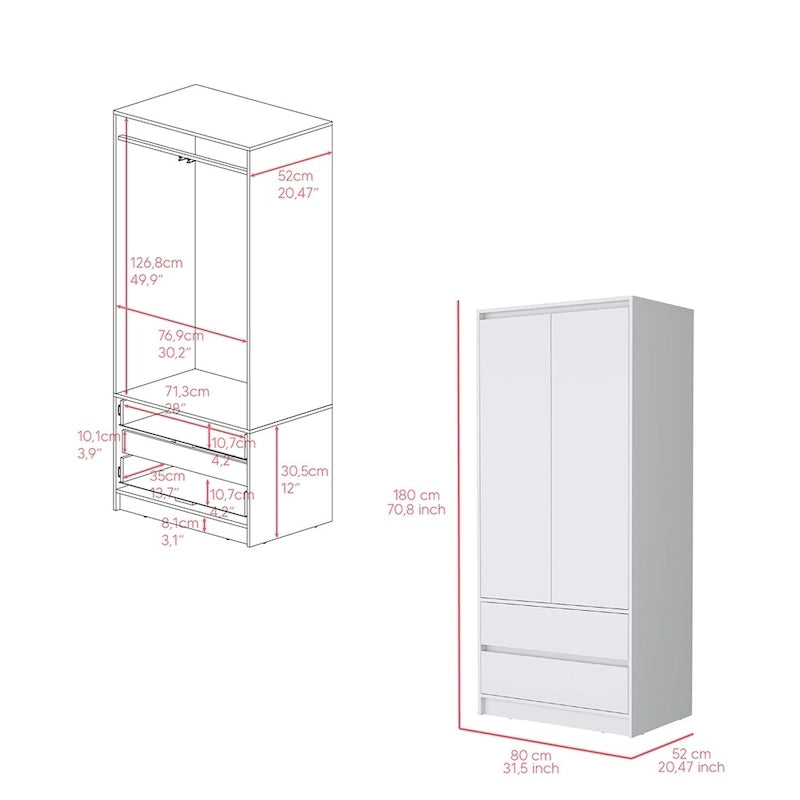 20.47  Armoire double moderne avec penderie et deux tiroirs pour chambre à coucher