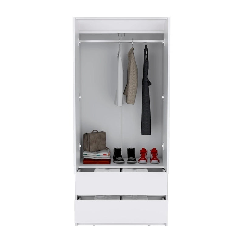 20.47  Armoire double moderne avec penderie et deux tiroirs pour chambre à coucher